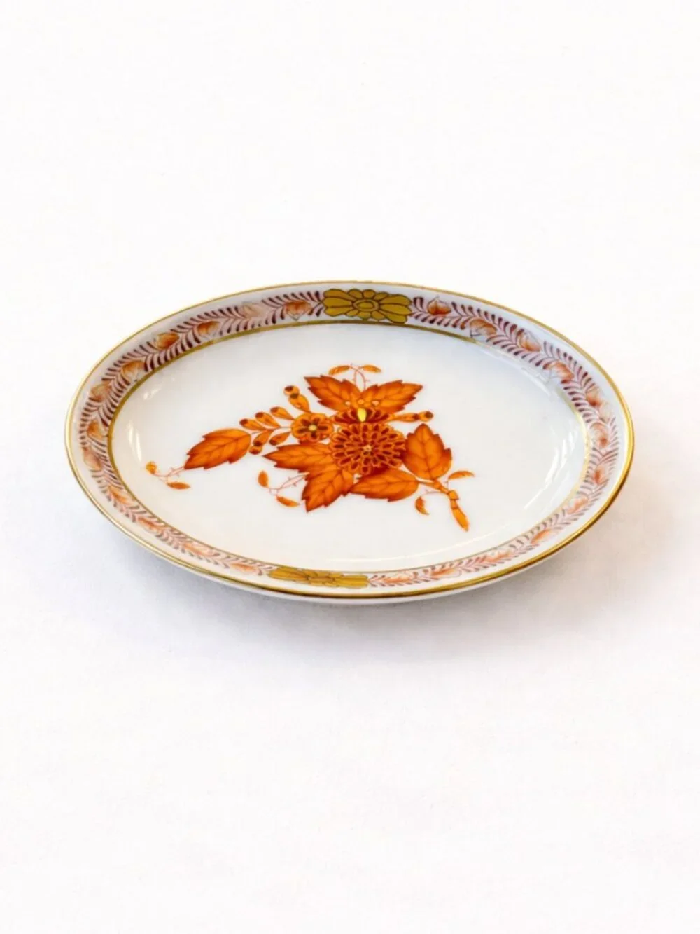 Herend Indian Basket 781/1004 Hand-Painted Porcelain Oval Dish